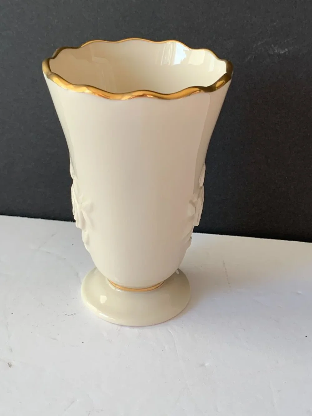 Vintage Lenox Rose Bud Vase Ivory Porcelain 24K Gold Trim Embossed Rose